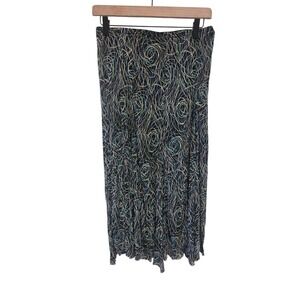 Y2K Rafael Black Swirl Print Maxi Skirt Women's Size M Polyester Flowy‎ Skirt